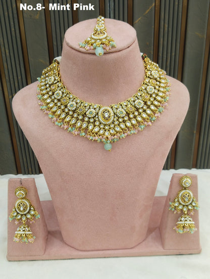 Mint Pink Kundan necklace Set/ Indian jewellery kundan gabu sets