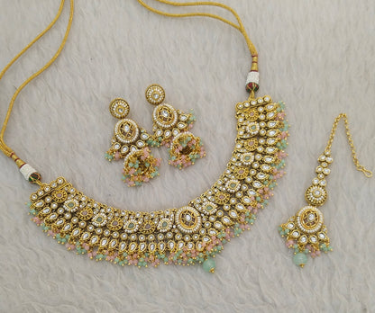 Mint Pink Kundan necklace Set/ Indian jewellery kundan gabu sets