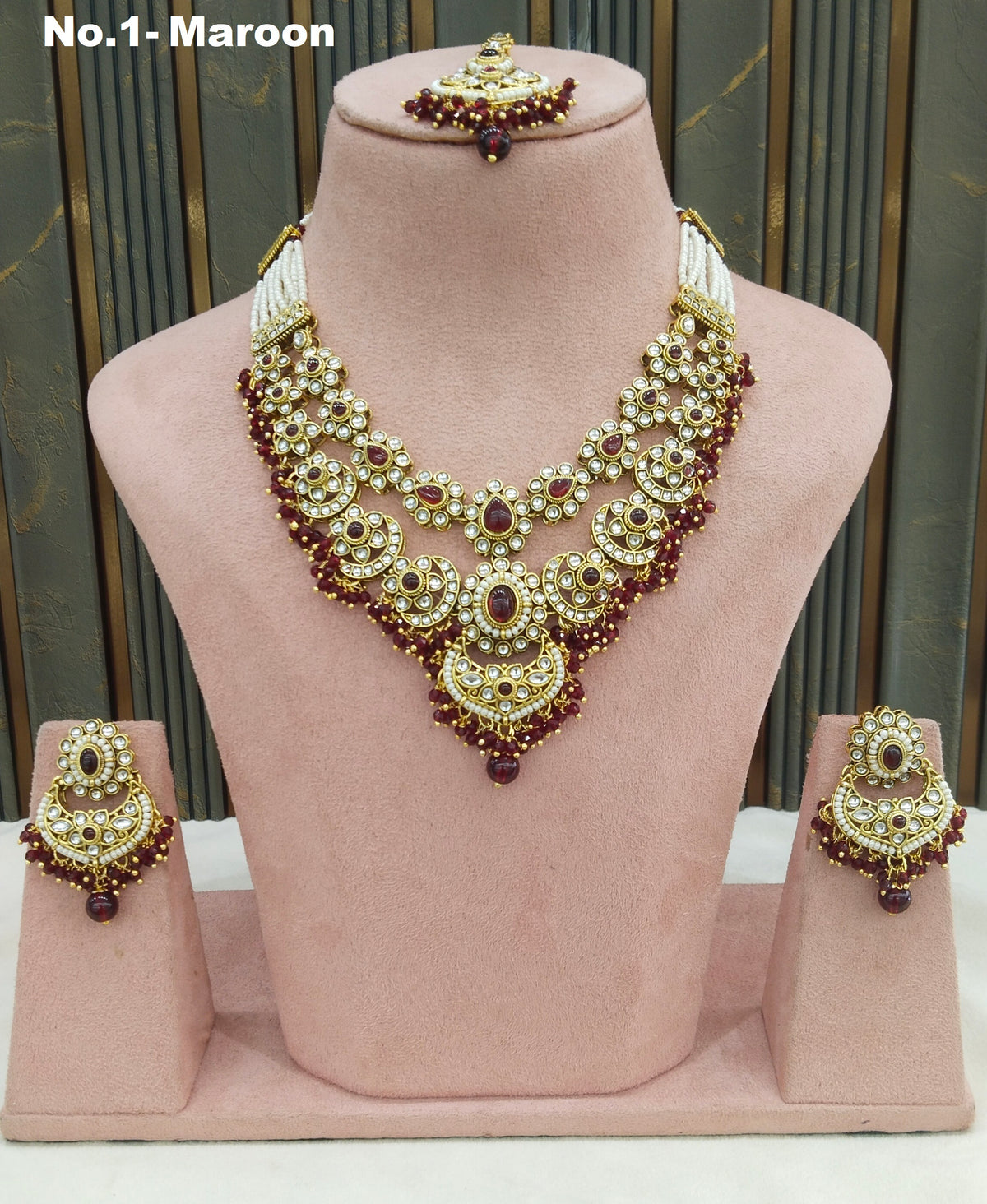 Maroon Kundan necklace Set/ Indian jewellery kundan Shreya sets