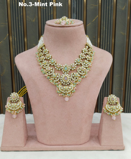 Mint Pink Kundan necklace Set/ Indian jewellery kundan Shreya sets