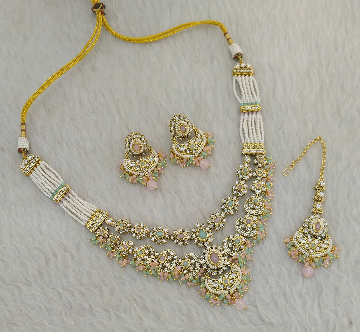 Mint Pink Kundan necklace Set/ Indian jewellery kundan Shreya sets