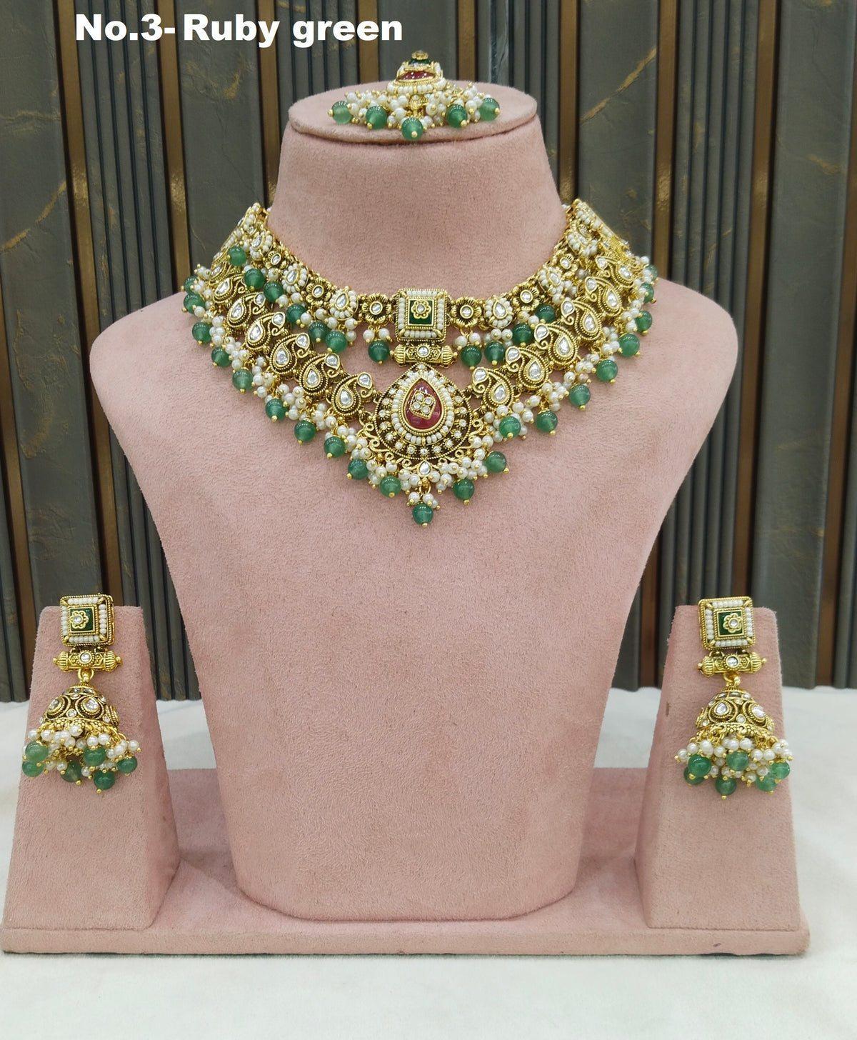 Ruby Sagegreen Kundan necklace Set/ Indian jewellery kundan Alone sets