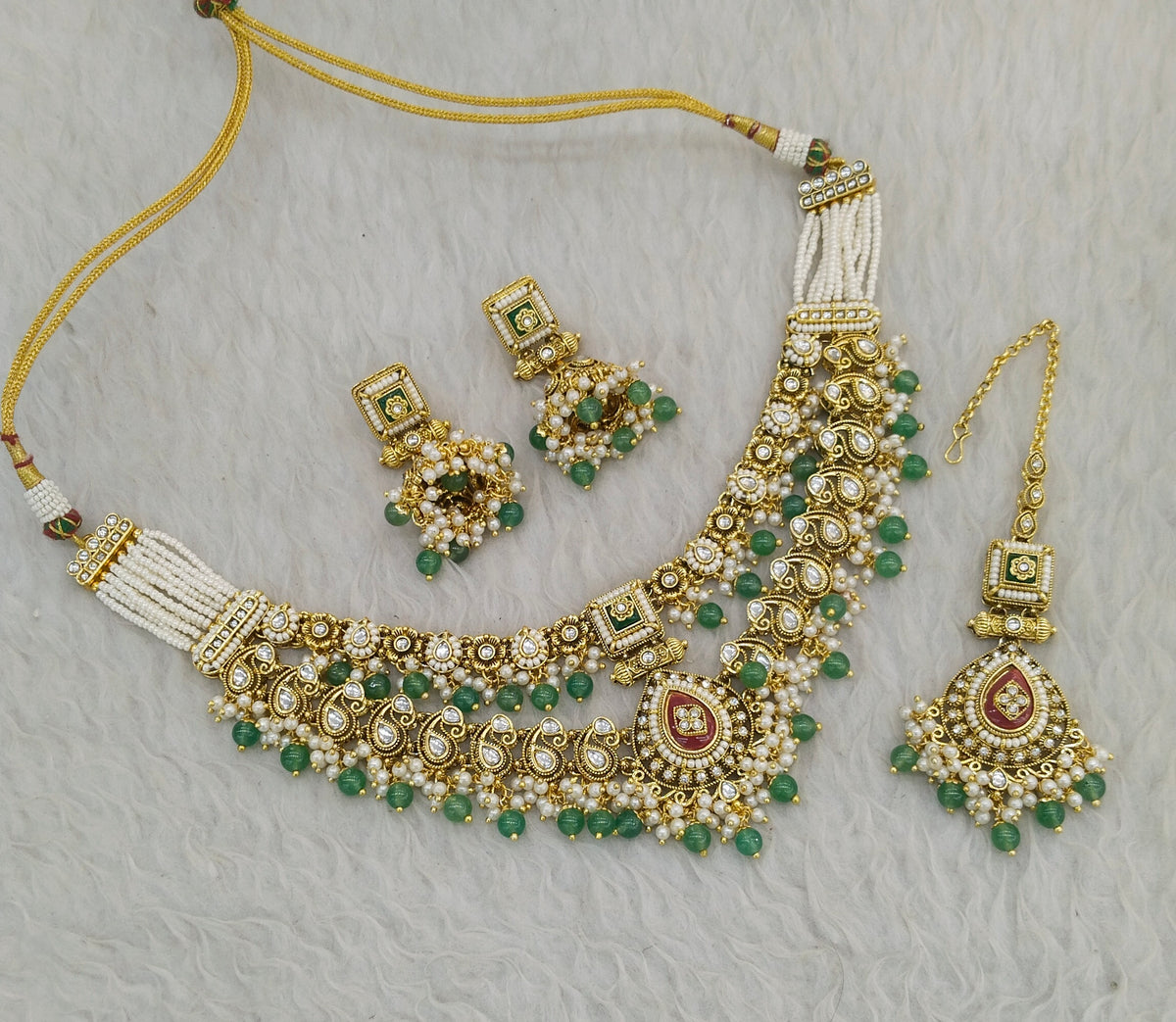 Ruby Sagegreen Kundan necklace Set/ Indian jewellery kundan Alone sets