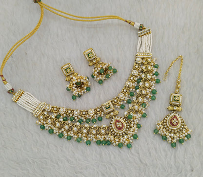 Ruby Sagegreen Kundan necklace Set/ Indian jewellery kundan Alone sets