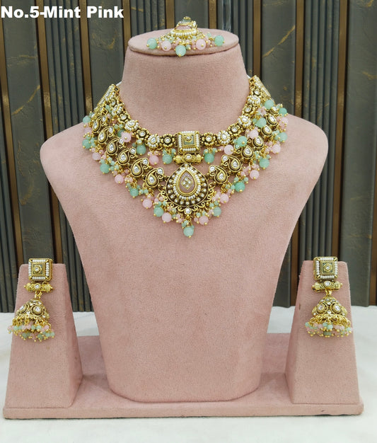 Mint Pink Kundan necklace Set/ Indian jewellery kundan Alone sets