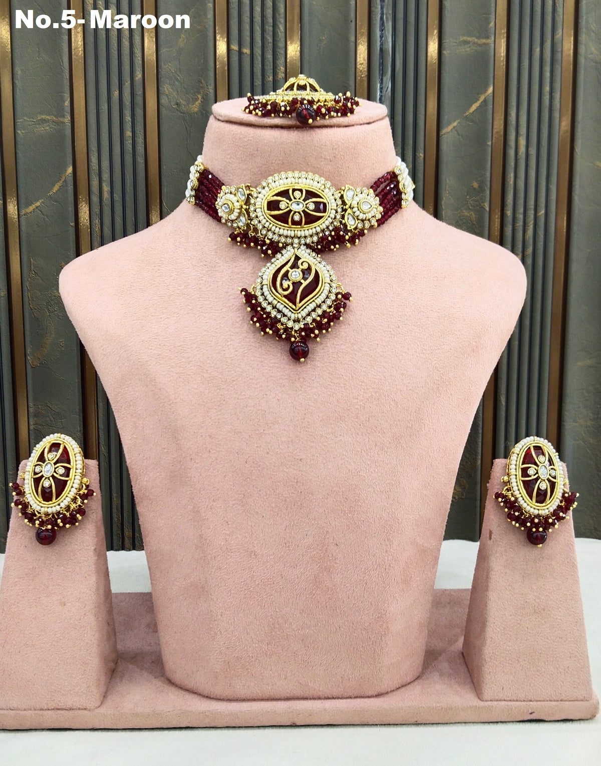 Maroon Kundan choker Set/ kundan choker Kundan Fana Set