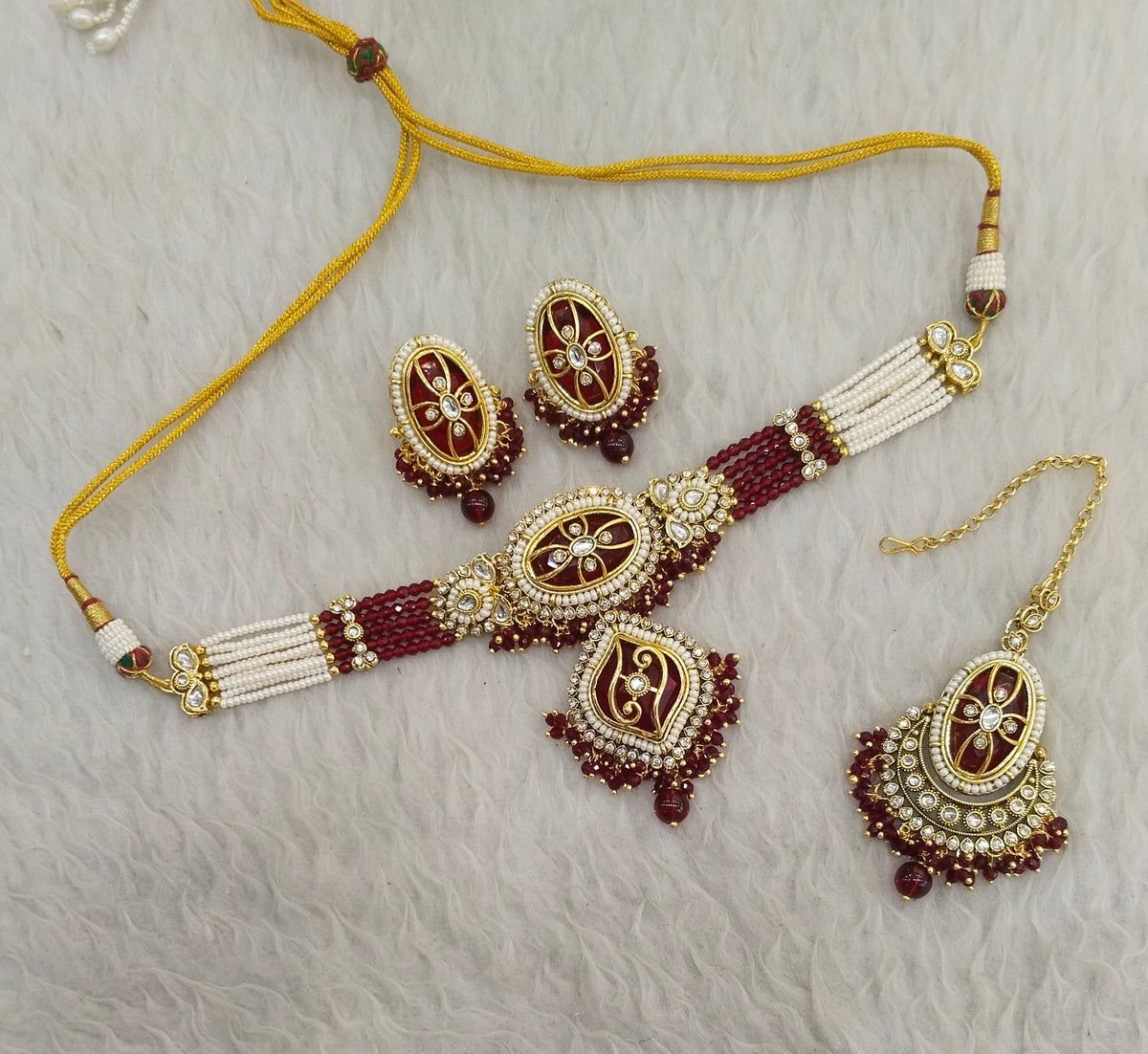 Maroon Kundan choker Set/ kundan choker Kundan Fana Set