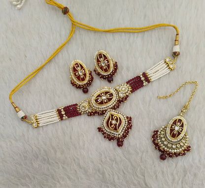 Maroon Kundan choker Set/ kundan choker Kundan Fana Set