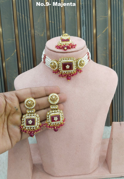 Majenta Kundan choker Set/ kundan choker Kundan Rimi Set