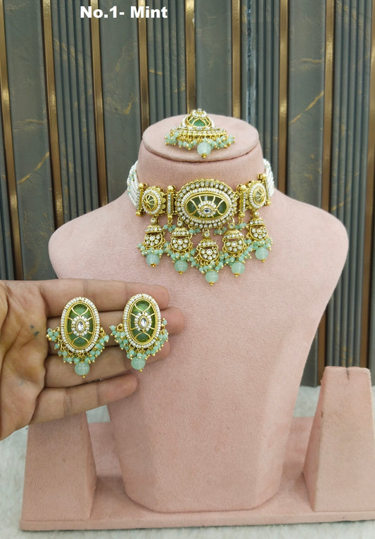 Mint Kundan choker Set/ kundan choker Kundan Switi Set
