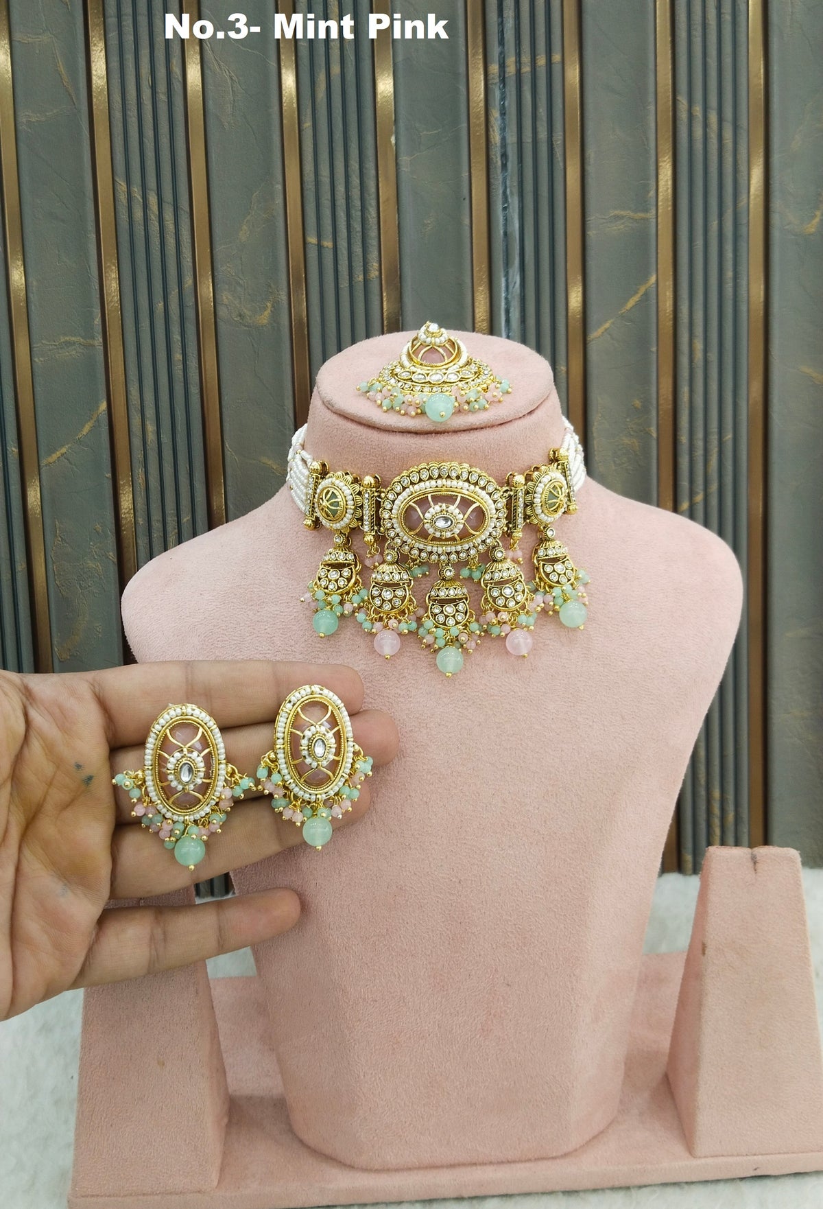 Mint pink Kundan choker Set/ kundan choker Kundan Switi Set