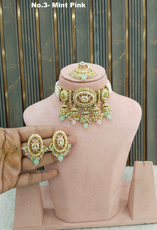 Mint pink Kundan choker Set/ kundan choker Kundan Switi Set