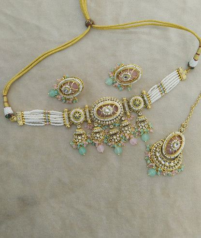 Mint pink Kundan choker Set/ kundan choker Kundan Switi Set