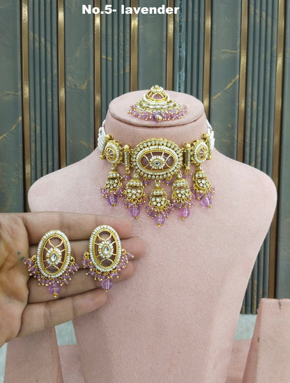 lavender Kundan choker Set/ kundan choker Kundan Switi Set