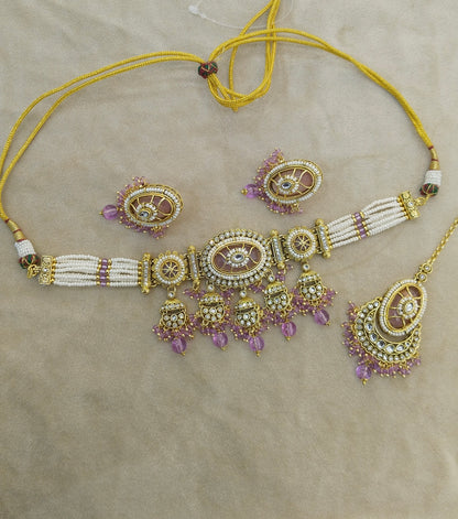 lavender Kundan choker Set/ kundan choker Kundan Switi Set