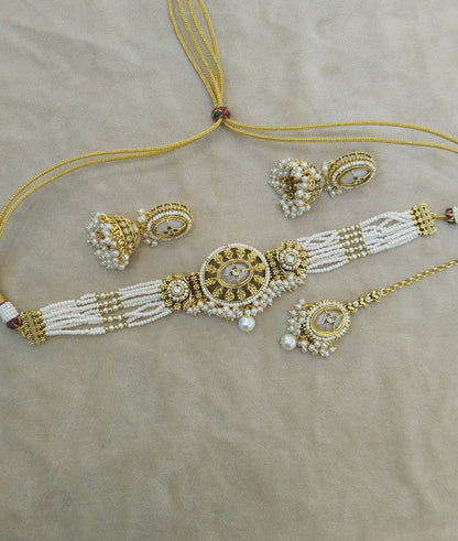 Gold White Kundan choker Set/ kundan choker Kundan Reema Set