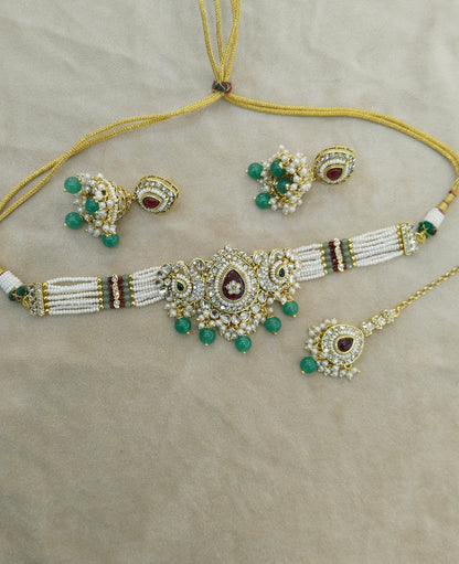Ruby Sagegreen Kundan choker Set/ kundan choker Kundan Vamika Set