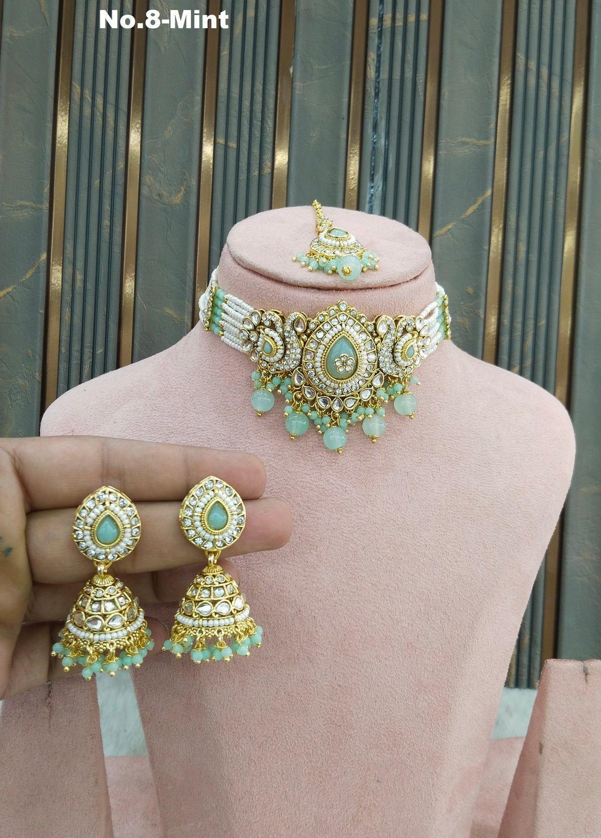 Mint Kundan choker Set/ kundan choker Kundan Vamika Set