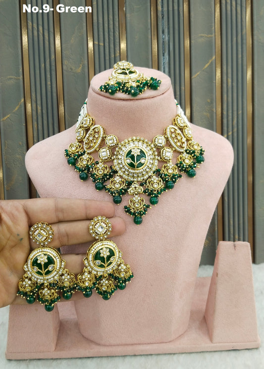 Gold Green Kundan necklace Set/ kundan Indian jewellery kundan Don Sets