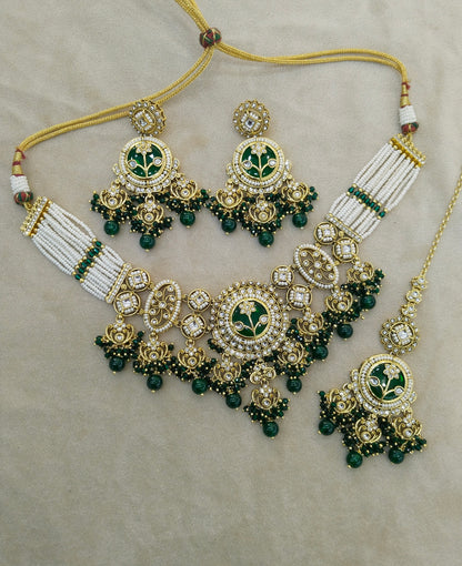 Gold Green Kundan necklace Set/ kundan Indian jewellery kundan Don Sets
