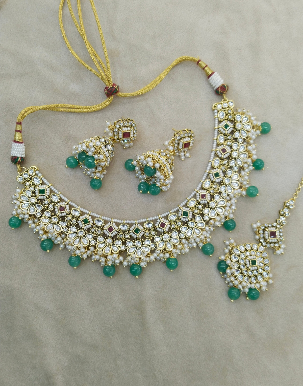 Ruby Sagegreen Kundan necklace Set/ kundan Indian jewellery kundan Gila sets