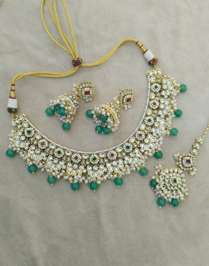 Ruby Sagegreen Kundan necklace Set/ kundan Indian jewellery kundan Gila sets