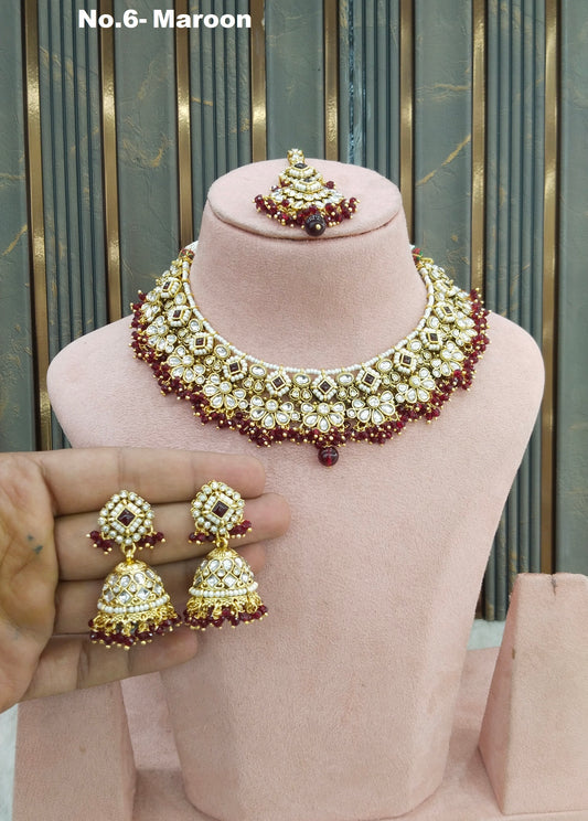 Maroon Kundan necklace Set/ kundan Indian jewellery kundan Gila sets