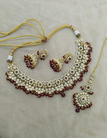 Maroon Kundan necklace Set/ kundan Indian jewellery kundan Gila sets