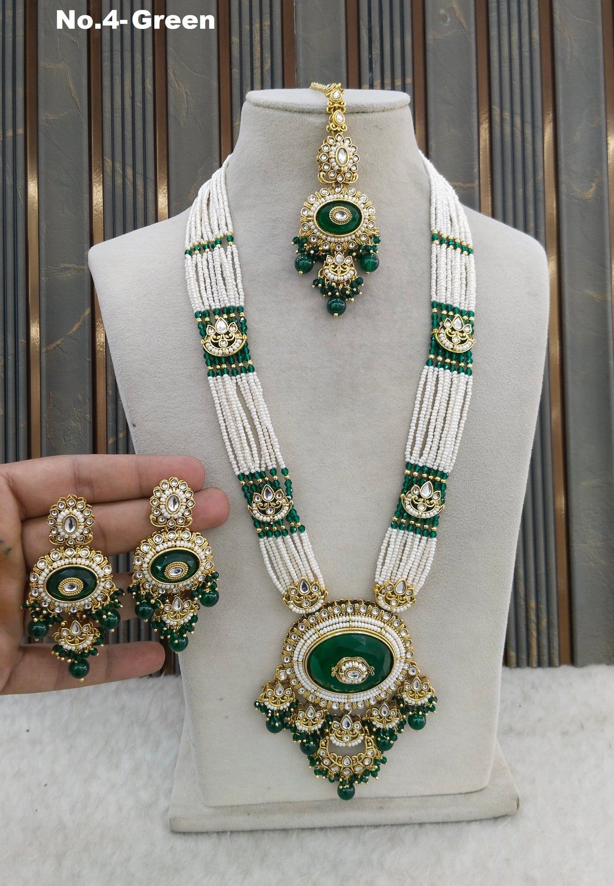 Green Kundan Long Rani Haar Necklace Indian Jewellery Kavita Set