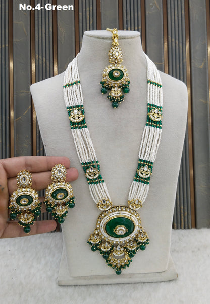 Green Kundan Long Rani Haar Necklace Indian Jewellery Kavita Set