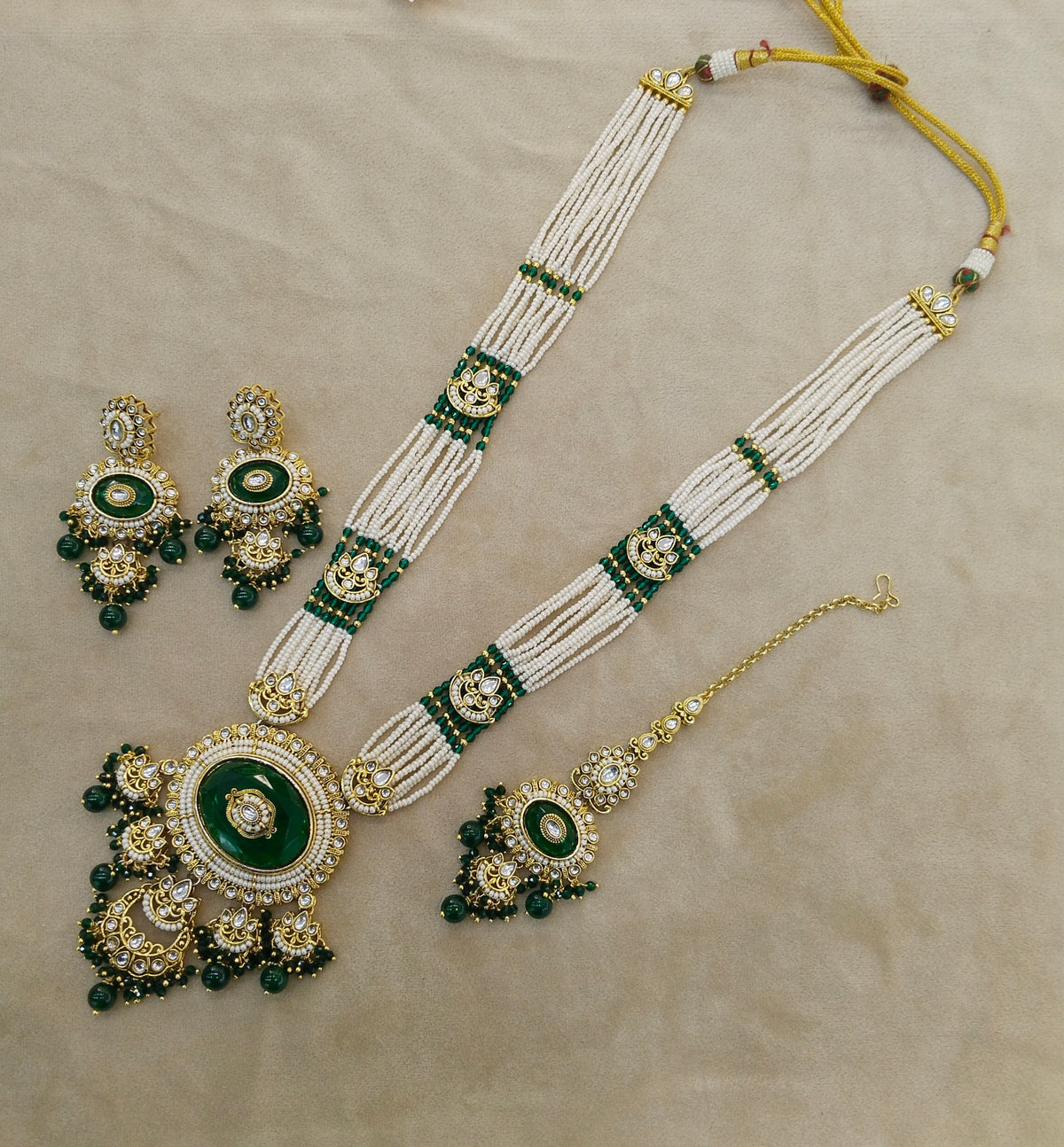 Green Kundan Long Rani Haar Necklace Indian Jewellery Kavita Set