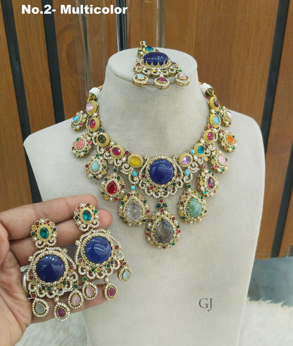 Multicolor Moissanite Kundan Cz Stone Necklace Jewellery Simi Set