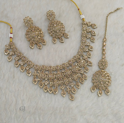 Antique Gold Necklace Set/ Antique gold Indian Eham Jewellery
