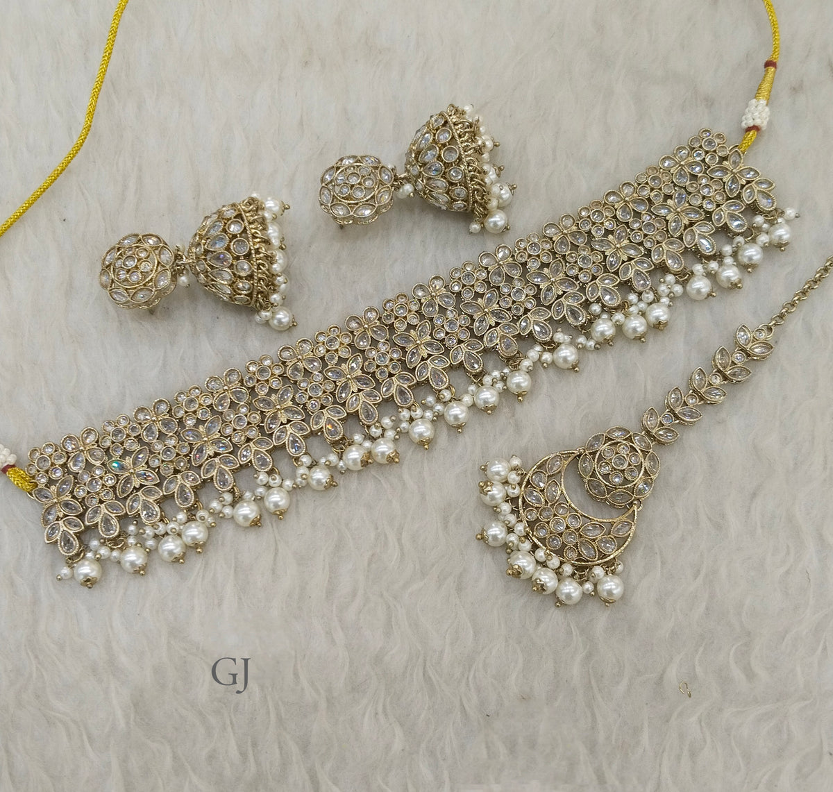 Antique white choker Set/ Indian Antique Gold choker ridhi Jewellery
