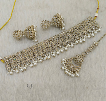 Antique white choker Set/ Indian Antique Gold choker ridhi Jewellery