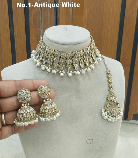 Antique white choker Set/ Indian Antique Gold choker ridhi Jewellery