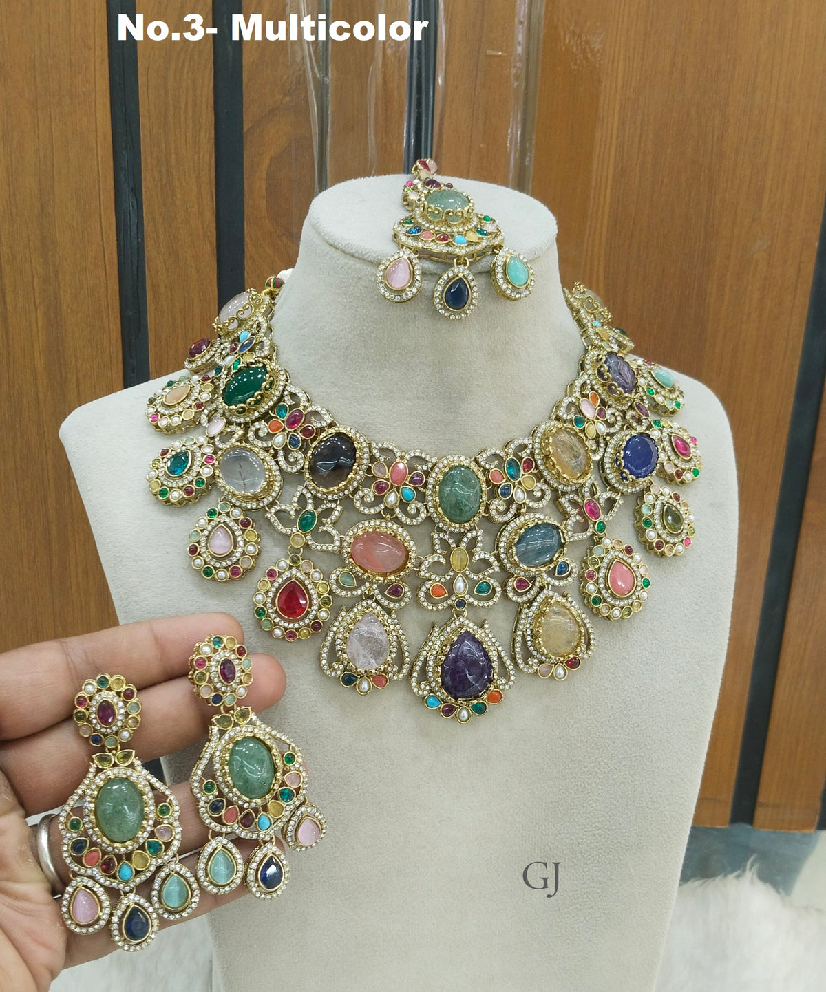 Multicolor Moissanite Kundan Cz Stone Necklace Jewellery Simi Set