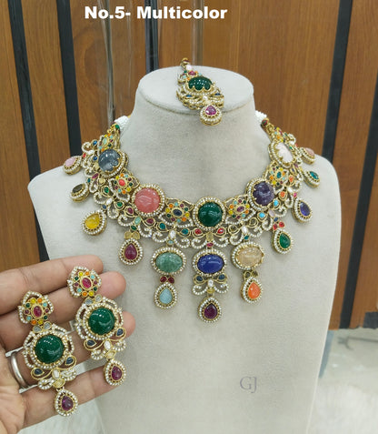 Multicolor Moissanite Kundan Cz Stone Necklace Jewellery Simi Set