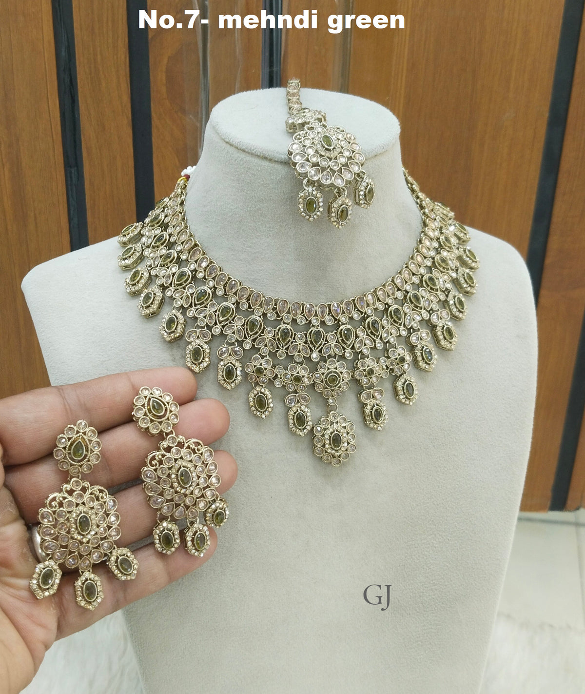 Antique mehndi green Necklace Set/ Antique gold Indian Eham Jewellery