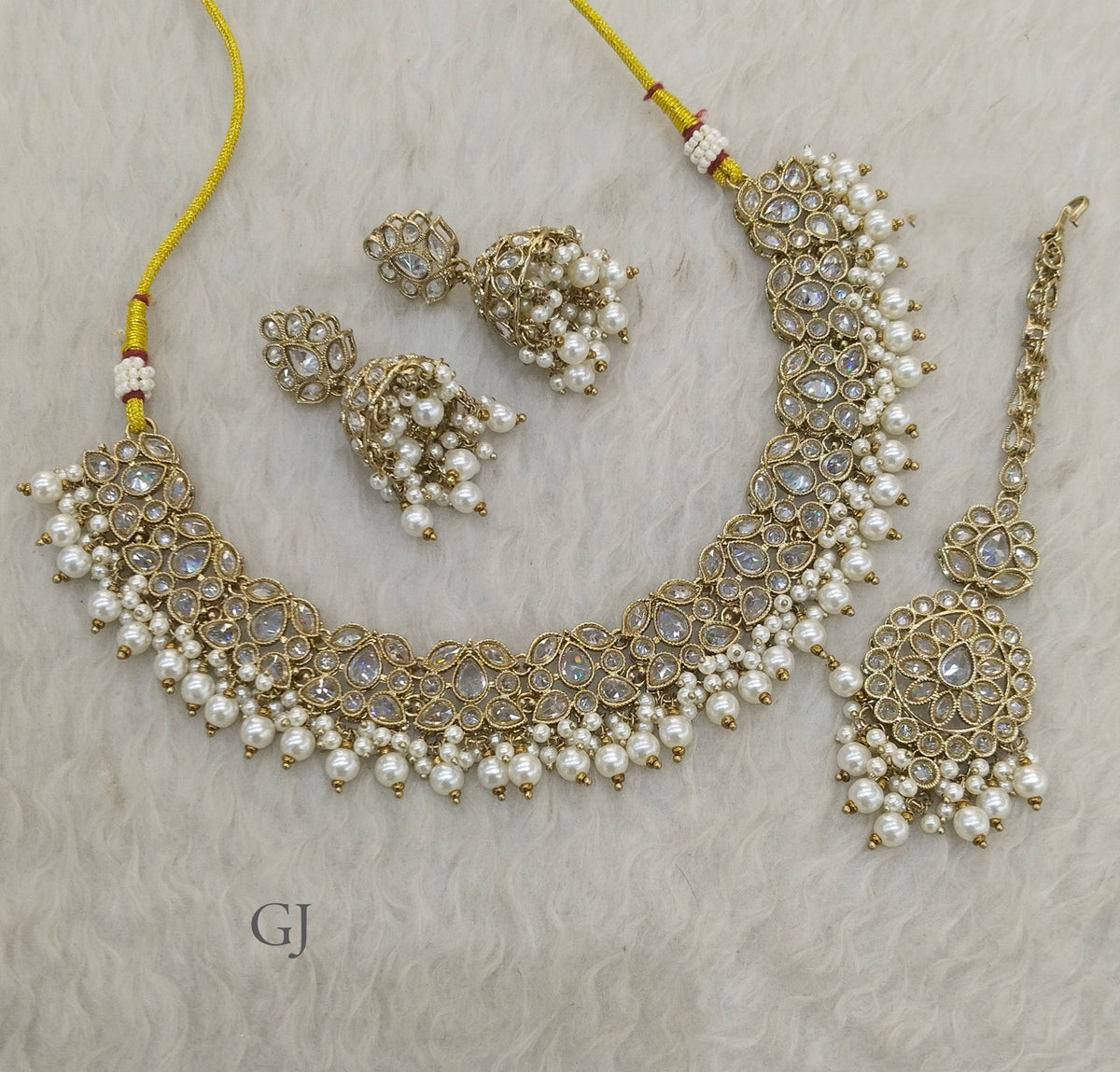 Antique white Necklace Set/ Antique gold Indian Fern Jewellery