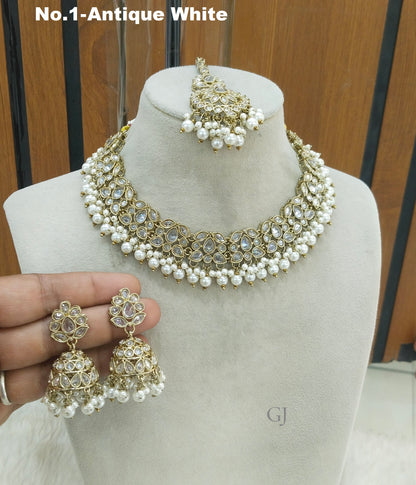 Antique white Necklace Set/ Antique gold Indian Fern Jewellery
