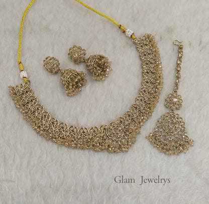 Antique Gold Necklace Set/ Antique gold Indian Ekta Jewellery
