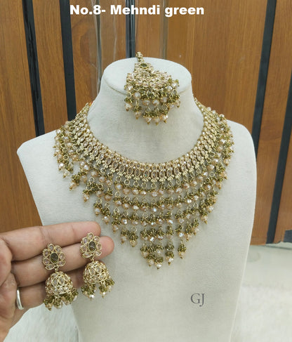 Antique mehndi green Necklace Set/ Antique gold Indian Eham Jewellery