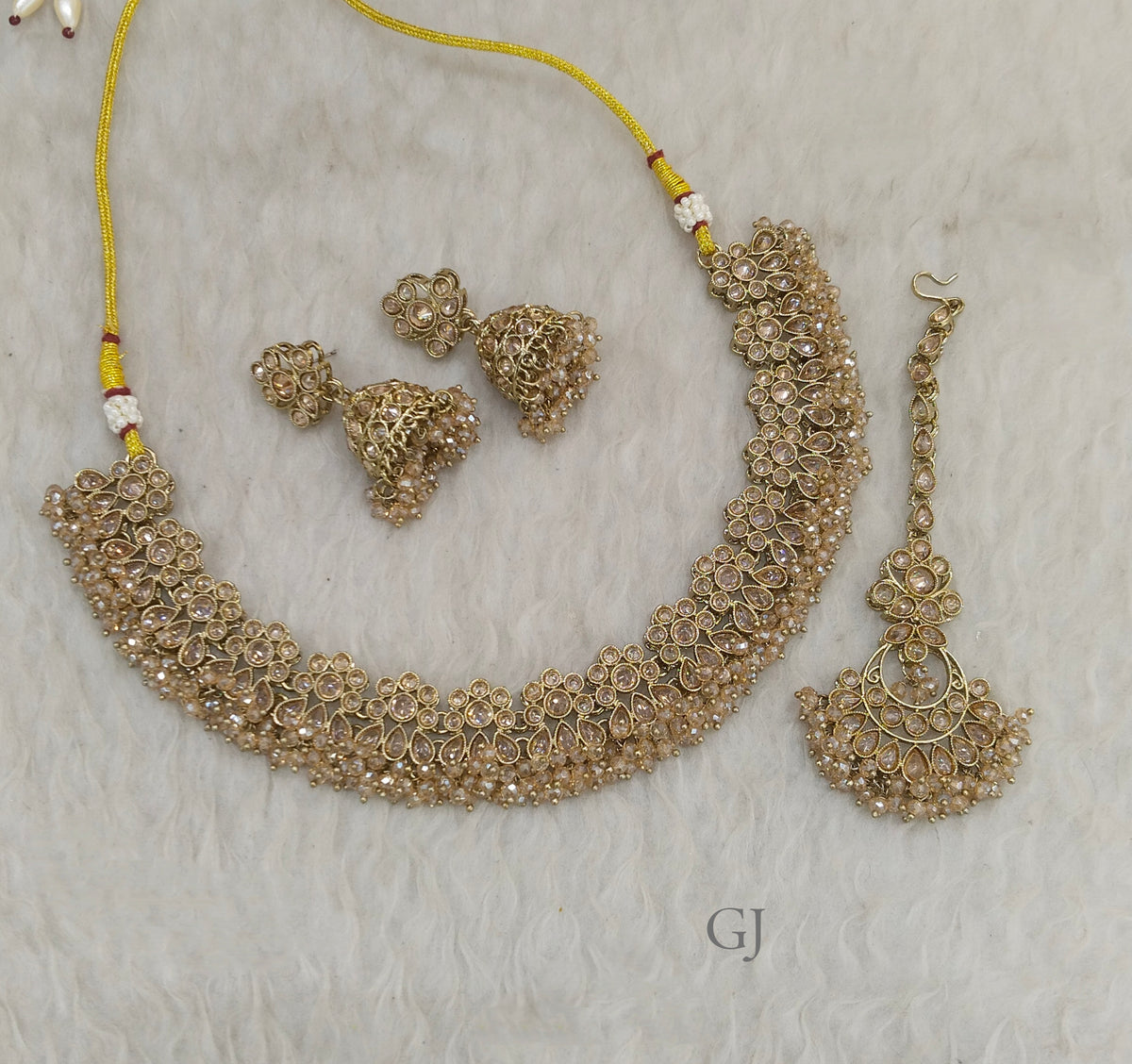 Antique Gold Necklace Set/ Antique gold Indian Ekta Jewellery