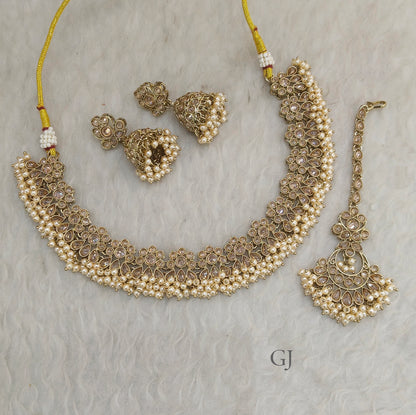 Antique Gold Necklace Set/ Antique gold Indian Ekta Jewellery