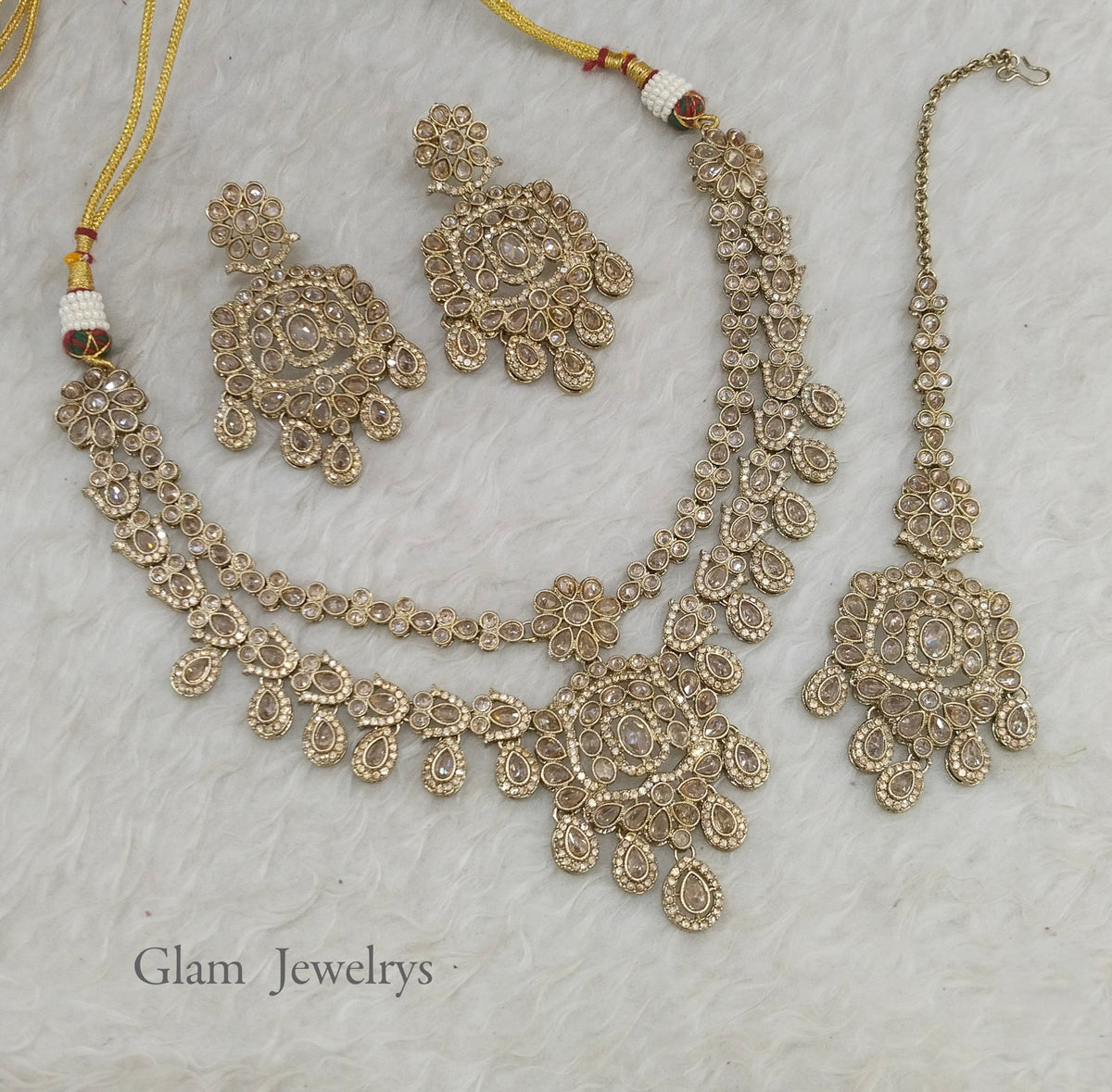 Antique Gold Necklace Set/ Antique gold Indian simi Jewellery