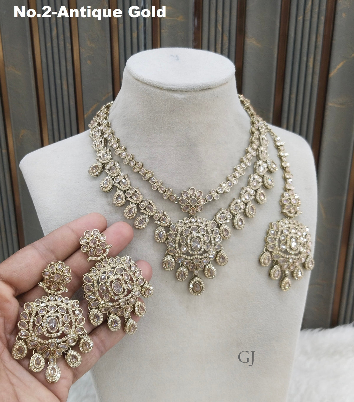 Antique Gold Necklace Set/ Antique gold Indian simi Jewellery