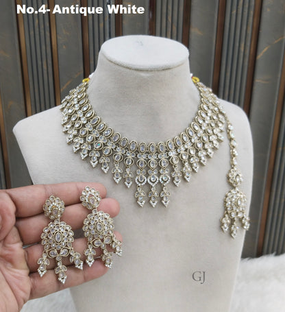 Antique White Necklace Set/ Antique gold Indian Baani Jewellery