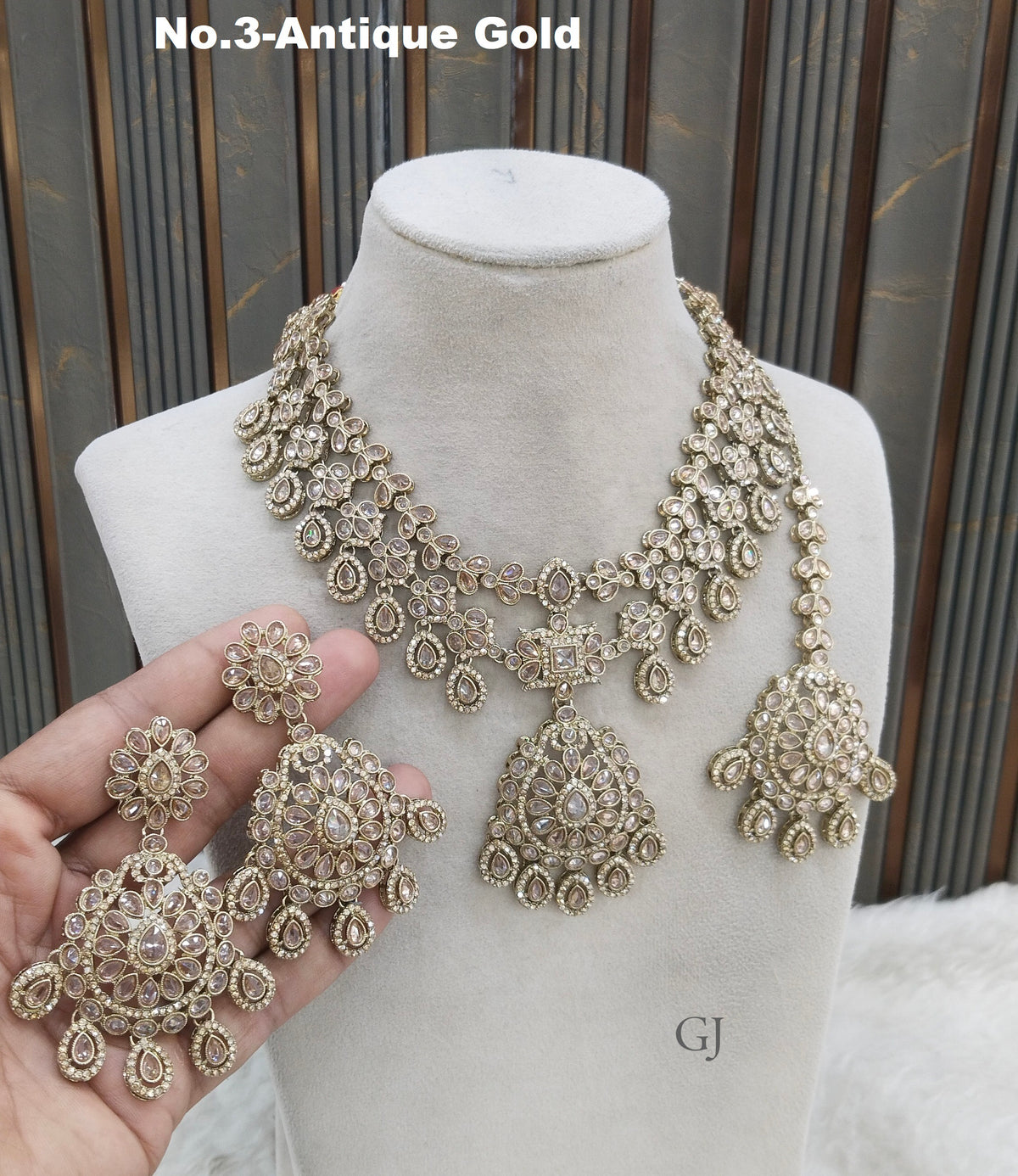 Antique Gold Necklace Set/ Antique gold Indian simi Jewellery
