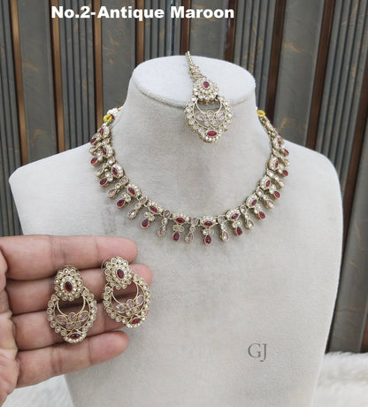 Antique Maroon Necklace Set/ Antique gold Indian Eshani Jewellery